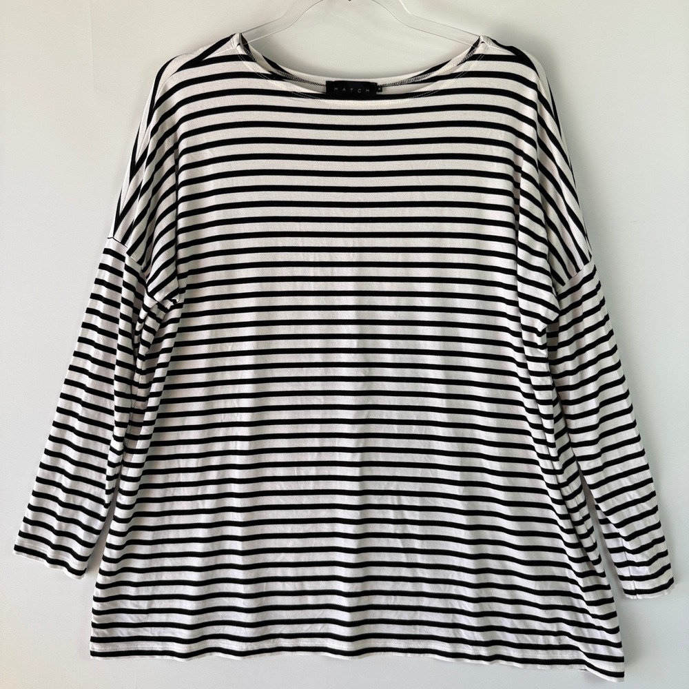 Hatch Striped Long Sleeve Top Womens Size 3 Black White Excellent Relaxed Fit